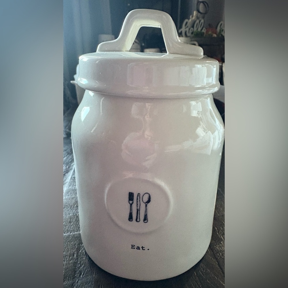 Rae Dunn White Ceramic EAT  Kitchen Canister